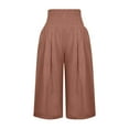 thumbnail image 3 of Mrat Elastic Waist Capris for Women Casual Summer Wide Leg Cropped Pants Ladies High Waisted Stretch Pants with Pockets Cropped Trousers Female Women's Cropped Pants Coffee 3XL, 3 of 5