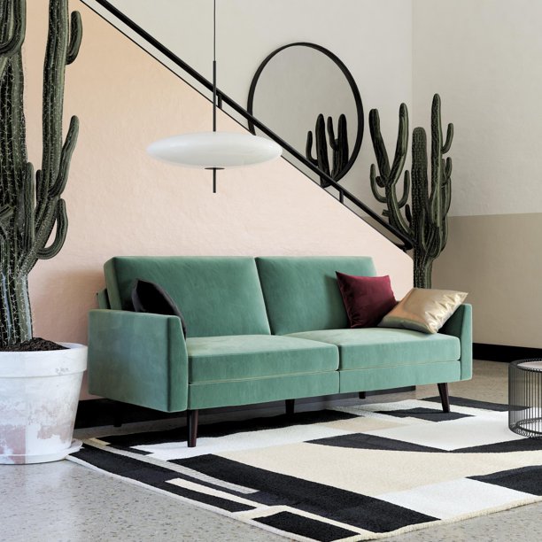 DHP Jules Sofa Bed in Velvet, Light Green