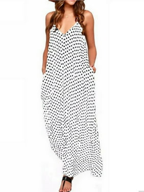 SAYFUT Women's Maternity V-Neck Spaghetti Straps Dot Print Summer Long Maxi Dresses Sundress Plus Size M-5XL