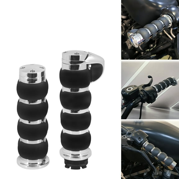 1" Chrome Motorcycle Non-Slip Rubber Hand Grips For Harley Honda Yamaha Kawasaki