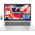 thumbnail image 1 of HP 17.3" Full HD Laptop, Intel Core i3-1215U Processor, 8GB RAM, 256GB PCIe SSD, Intel UHD Graphics, Numeric Keypad, 720p HD Webcam, Windows 11 Pro, Natural Silver, 32GB Hotface USB Card, 1 of 7