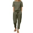 thumbnail image 2 of Summer Outfits for Women 2 Piece Cotton ,Cotton Linen Lounge Sets for Women,Wide Leg Tracksuits Outfits for Women Plus Size,Linen 2 Piece Lounge Sets Short Sleeve Crewneck Tops, 2 of 6
