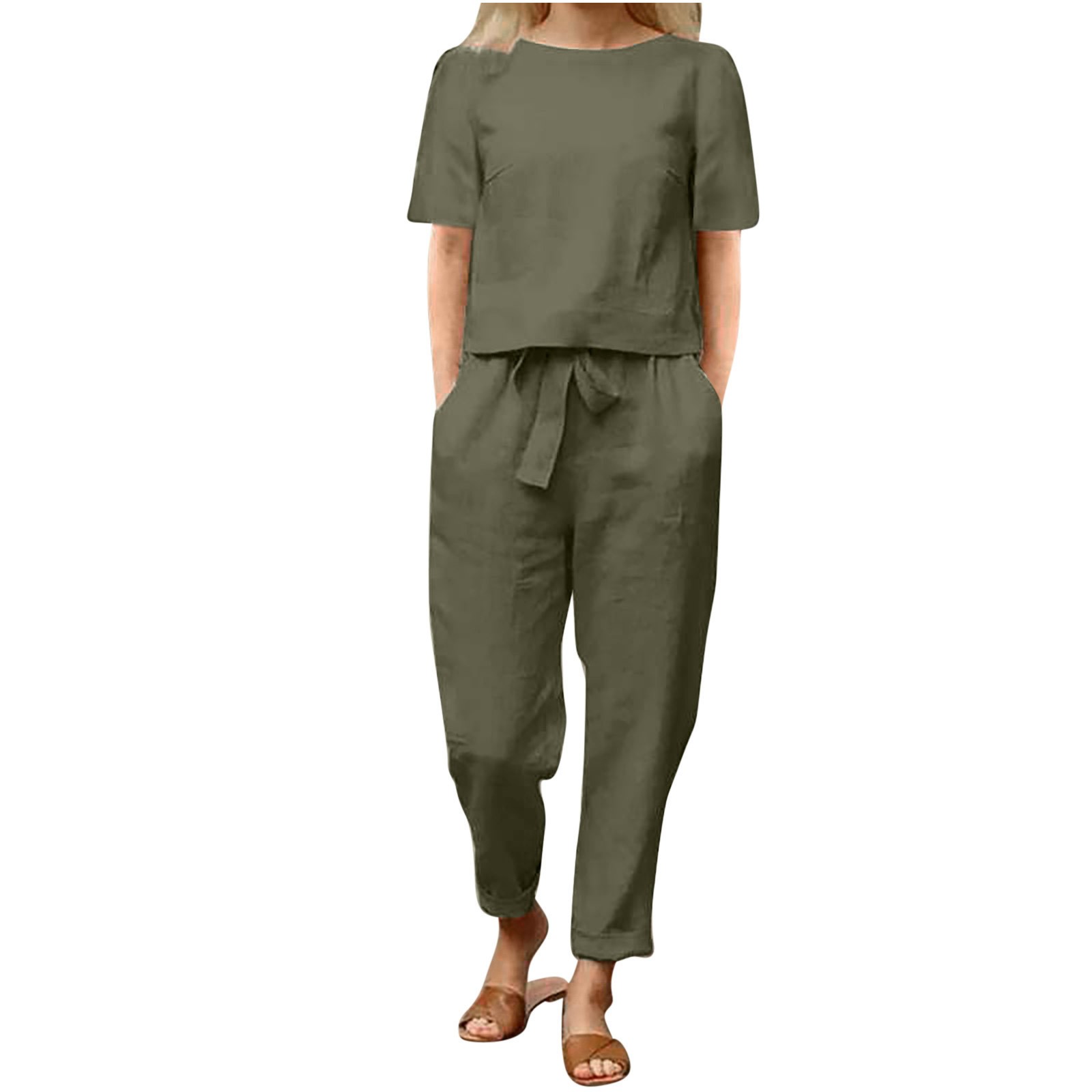 ibuvkizy Two Piece Sets for Women,Summer Casual Outfit Sets,Women Jogger Outfit Plus Size,Women Fashion Round Neck Short Sleeve Tops Pants Casual Suit Sets,Womens Clothing
