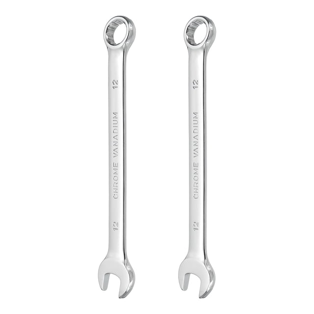 2Pcs Combination Wrench 12mm Metric 12-Point Box and Open End CR-V Steel Spanner