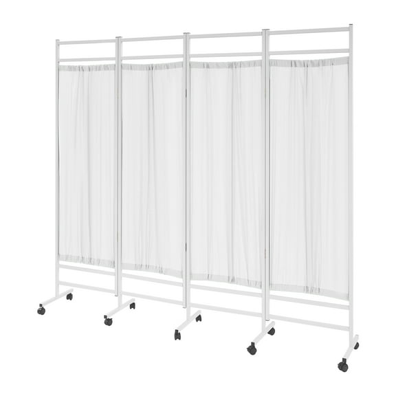 Medical Folding Room Divider, 200x180cm Four-Panel Privacy Screen with Brake Wheels, Double-Layer Nylon Curtains for Clinics and Examinations