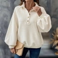 thumbnail image 3 of Womens Buttons Pullover Sweater Casual Fall Oversized Sweaters Long Sleeve V Neck Texture Knit Tops Cream White S, 3 of 8