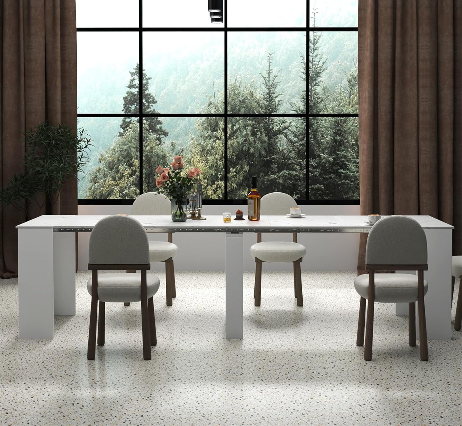 Rustic Wood Extendable Dining Room Table 118.11" Large Expandable Dining Tables for 6 8 10 12 People Industrial Extend Kitchen Table Space Saving for Family Gathering(White Marble)