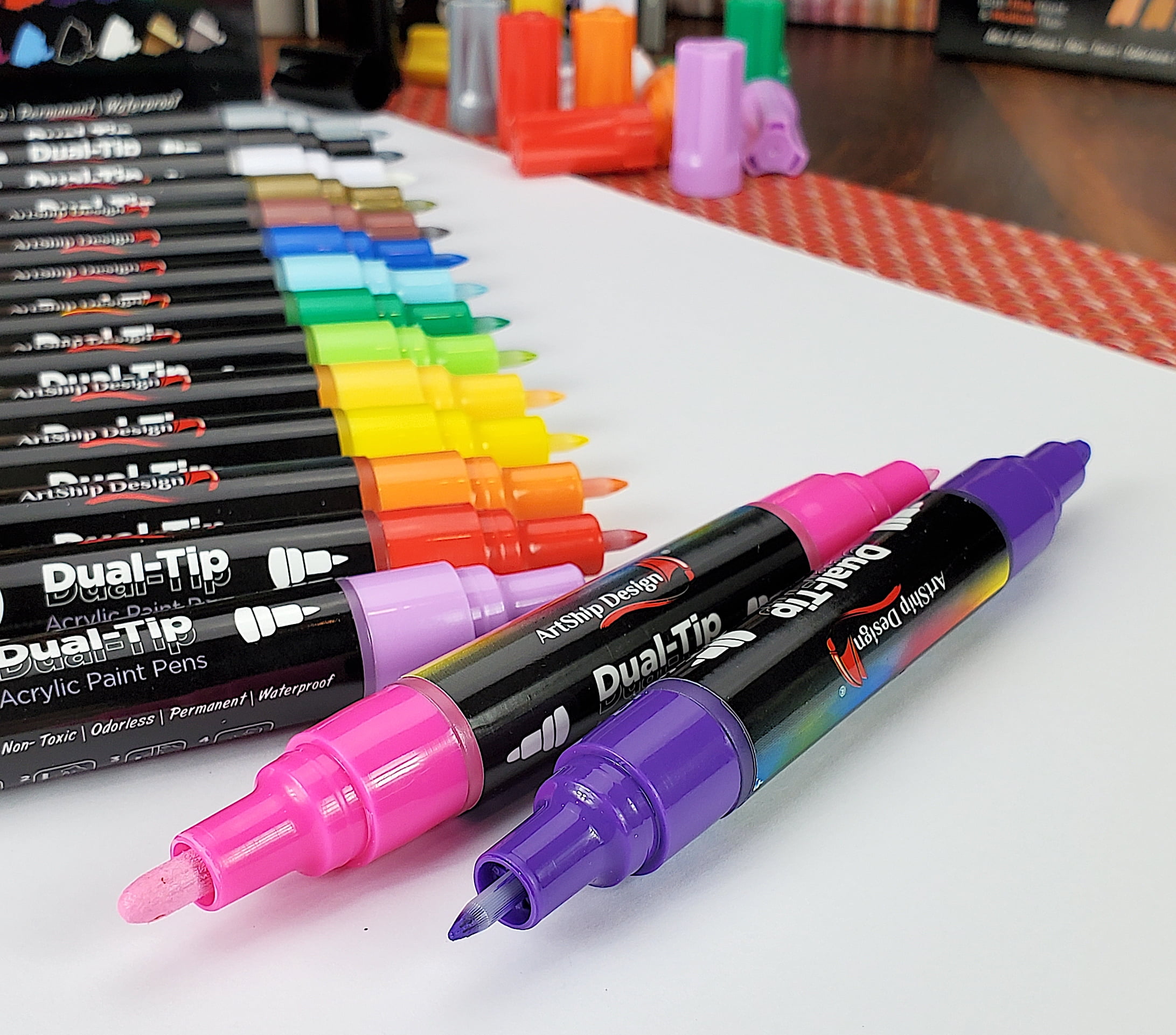 10 Black Acrylic Paint Pens, Double Pack of Both Extra Fine and Medium Tip Paint  Markers - ArtShip Design 
