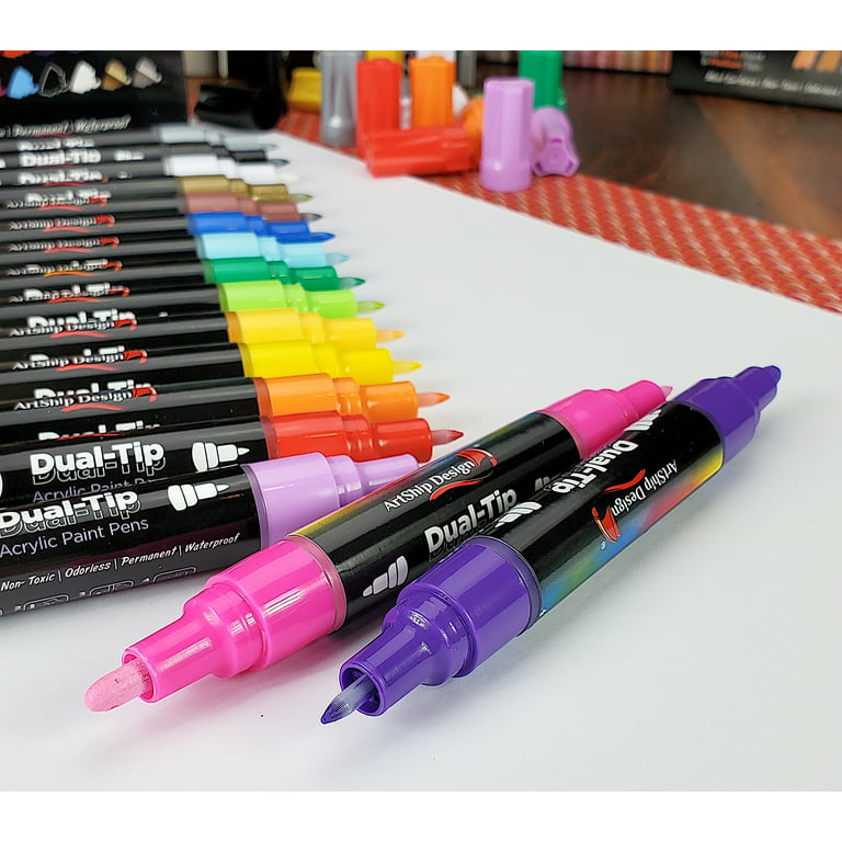 LIGHTWISH 48 Colors Acrylic Paint Markers,Upgraded Dual Tip and Dual C –  WoodArtSupply