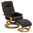 thumbnail image 1 of Contemporary Brown Leather Recliner and Ottoman with Swiveling Maple Wood Base, 1 of 9