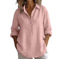 thumbnail image 5 of Linen Polo Shirts for Women Summer Blouses for Women Summer Linen Tops Loose Fit Tee Shirt Women Linen Clothing for Women Gauze Tunic Tops for Women Beach Vacation Tshirts,Pink,XL, 5 of 9