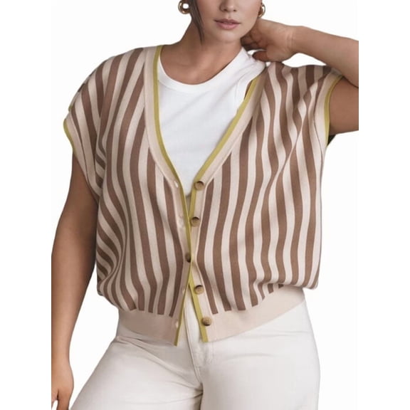 Women Slouchy Cardigan Sweater Vest Cap Sleeve Jacket V Neck Button Down Knit Outwear Vests S
