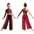 thumbnail image 5 of Miutii Girls Sequins Rhinestones Lyrical Dance Colored Block Outfit Jazz Performance Set Top with Pants Burgundy 14, 5 of 6