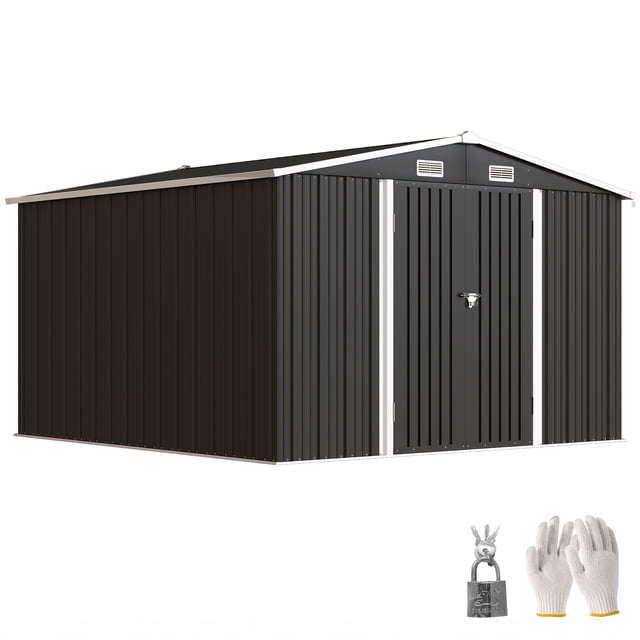 Outsunny Remise en Métal 10 Pieds x 10 Pieds, Remise de Rangement Extérieure Robuste, Gris Foncé
