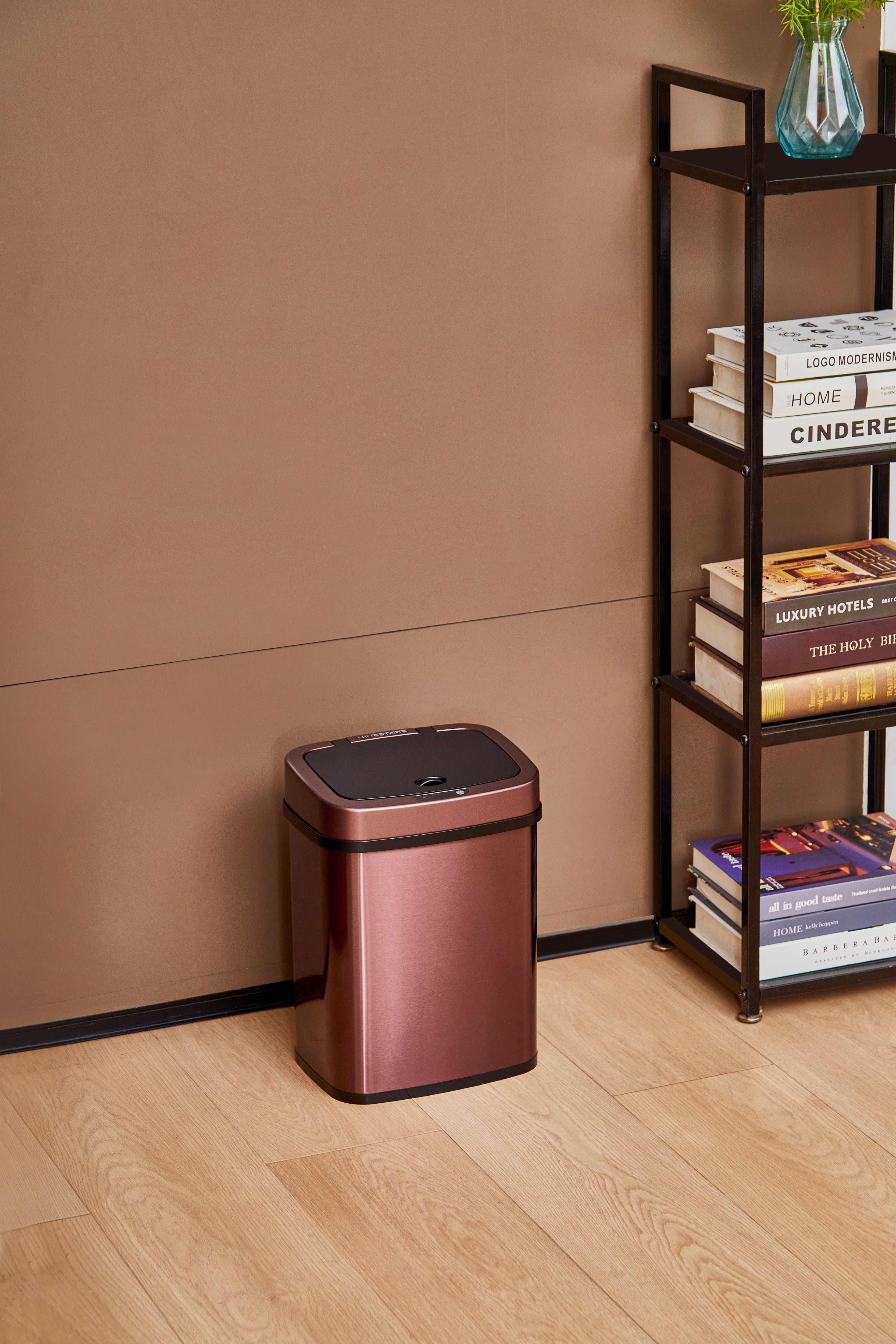 Nine Stars Automatic Bathroom Trash Can, 3 Gallon Stainless Steel, Motion Sensor Hands-Free Soft-Close Lid Garbage Bin, Burgundy