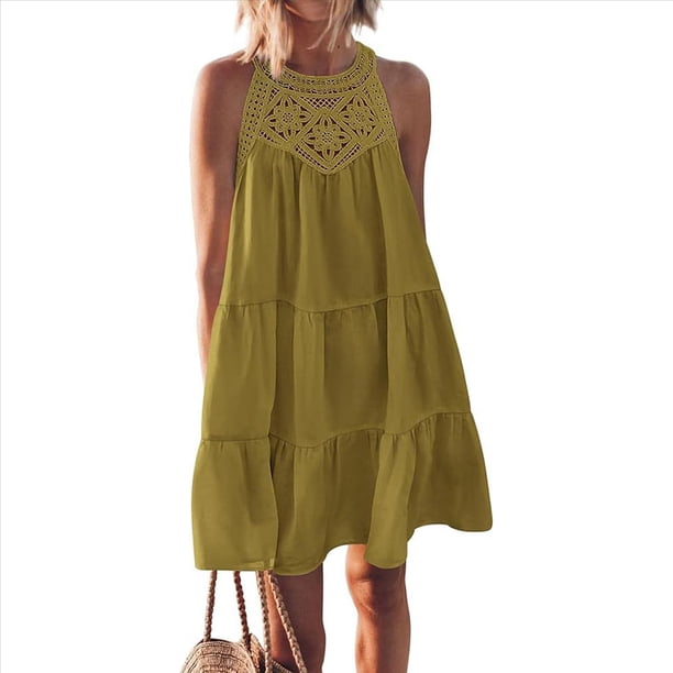 Camisola de Encaje para Mujer, Color Amarillo Verdoso, Talla XXL