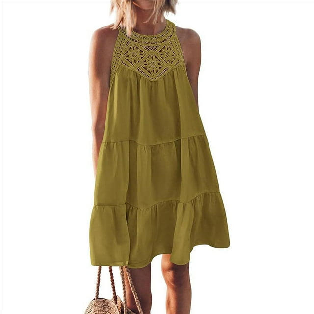 Camisola de Encaje para Mujer, Color Amarillo Verdoso, Talla M