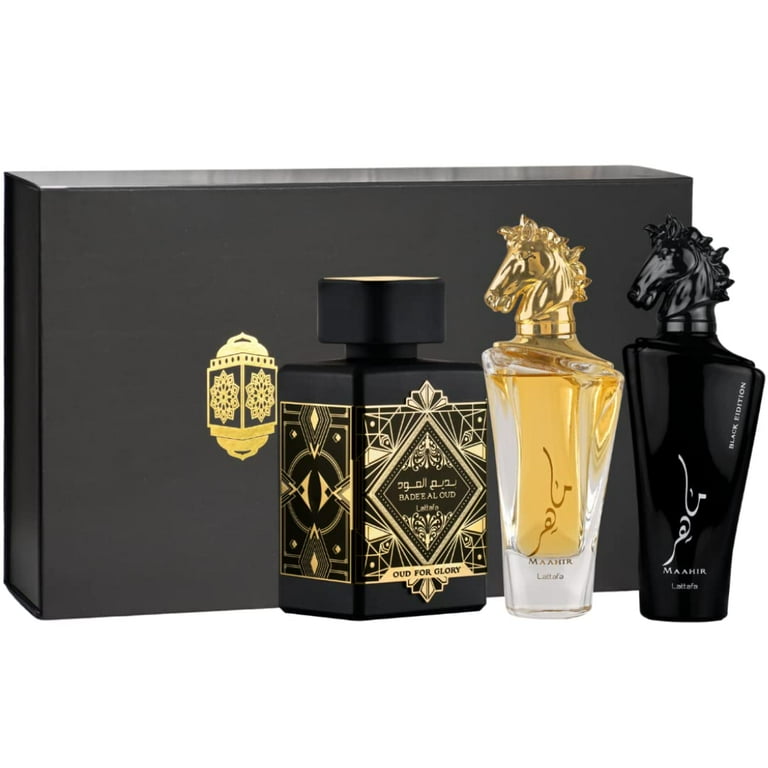 Lattafa Perfume Set Maahir, Maahir Black & Bade'e Al Oud EDP with