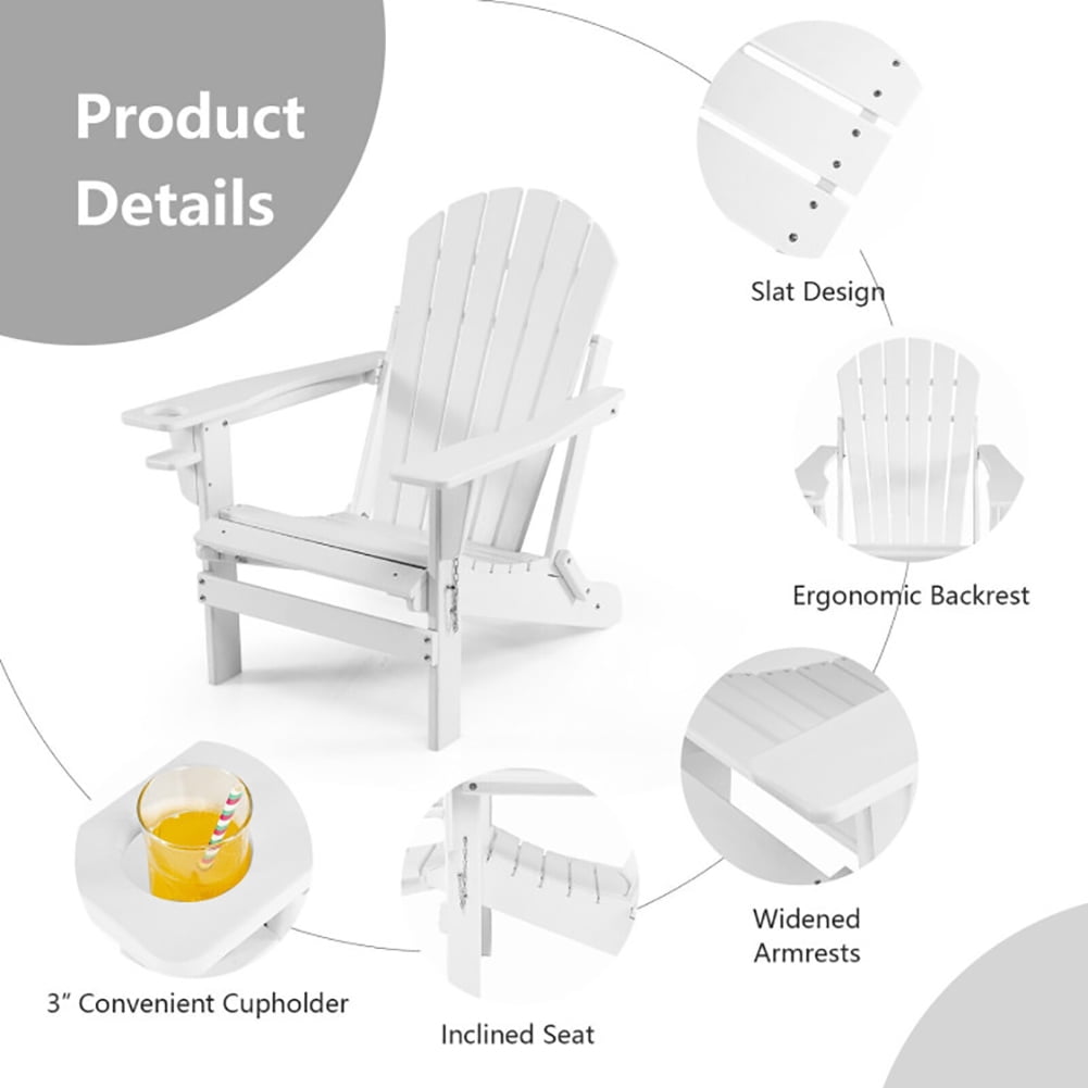 Aimee Lii Patio All-Weather Folding Chair with Pull-Out Ottoman, Outdoor Patio Furniture, White