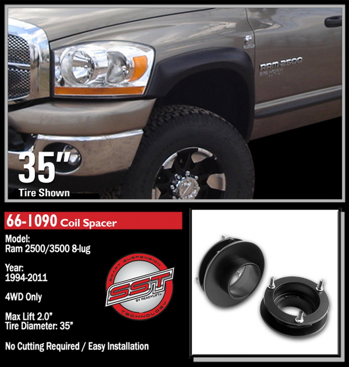ReadyLift 66-1090 Front Leveling Kit Fits 2500 3500 Ram 1500 Ram 2500 Ram 3500 Fits select: 1994-2005 DODGE RAM 2500, 2007 DODGE RAM 1500