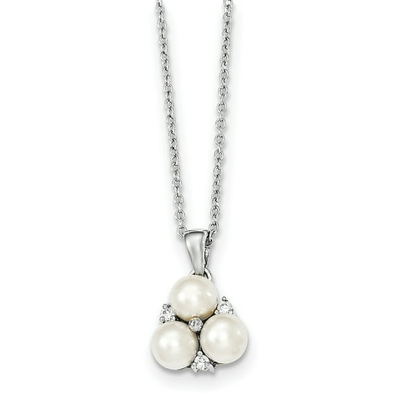 925 Sterling Silver 5 6mm White Freshwater Cultured 3 Pearl Cubic Zirconia Cz Necklace Pendant Charm