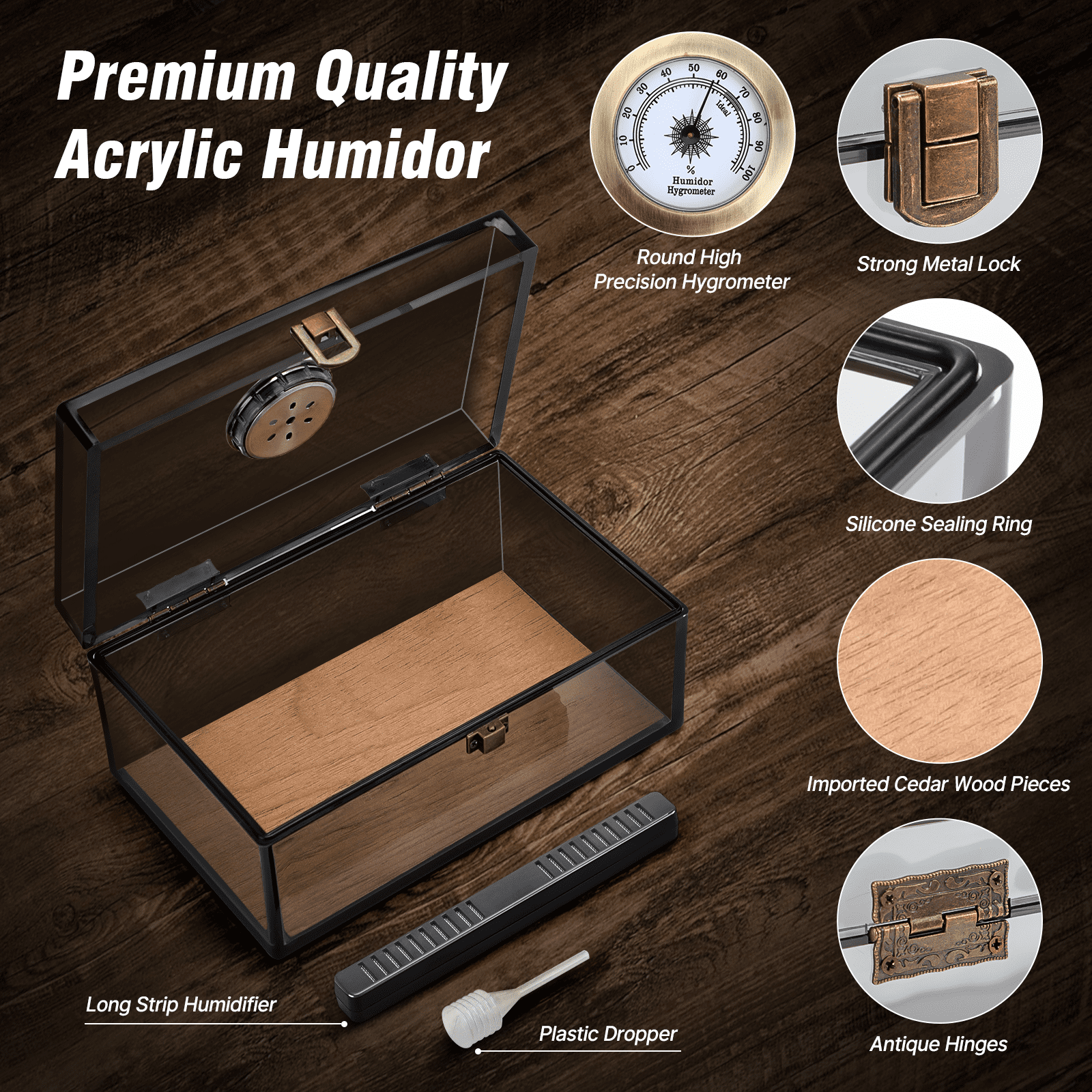 Acrylic Cigar Humidors Cigar Storage Box with Hygrometer and Humidifier, Portable Cigar Travel Case with Cigar Cutters Cigar Punch Accessories,Hold 20 Cigars