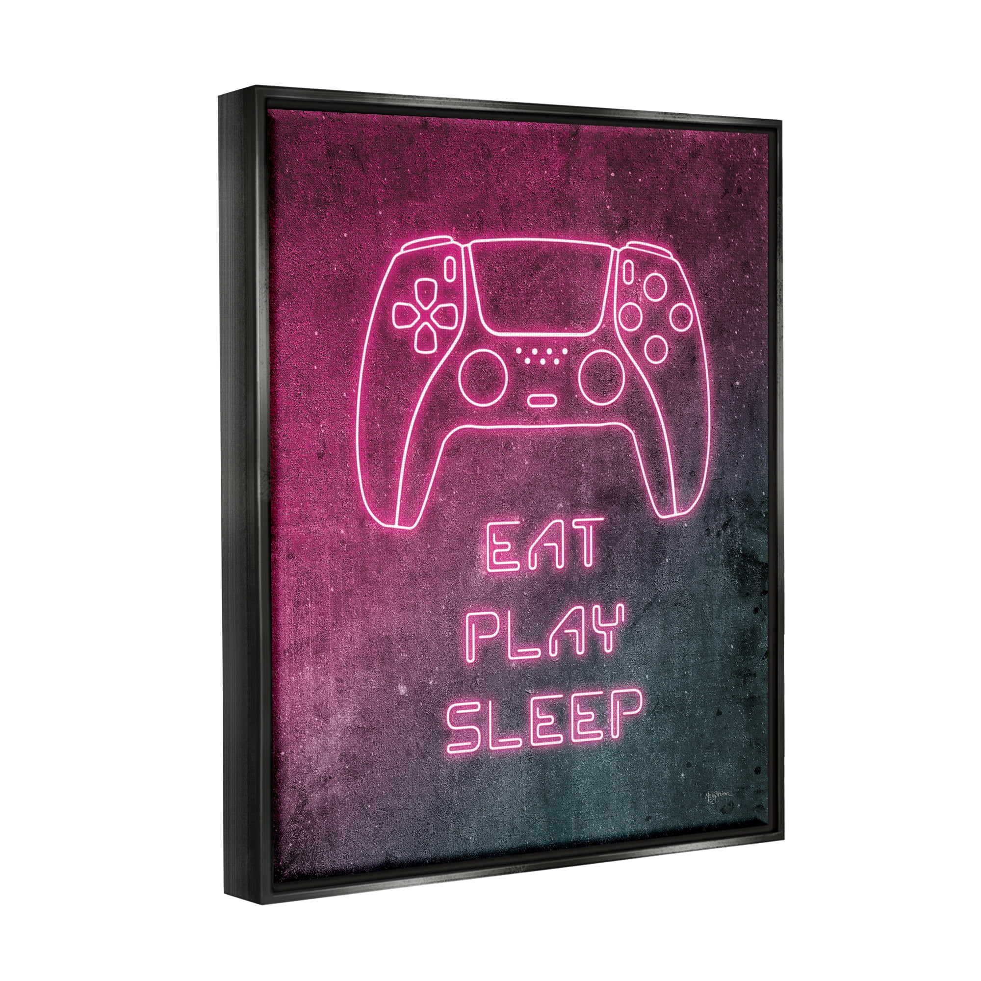 Stupell Industries Eat Play Sleep Pink Gamer Typography Painting Black Floater Framed Art Print Wall Art, 25 x 31