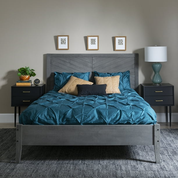 Manor Park Transitional Solid Wood Queen Platform Bed, Grey - Walmart
