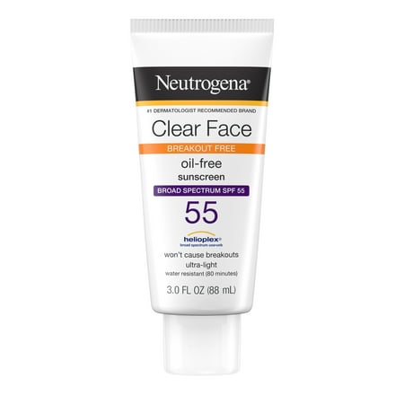 Neutrogena Clear Face Liquid Lotion Sunscreen with SPF 55, 3 fl. (Best Face Sunscreen For Acne Prone Skin 2019)