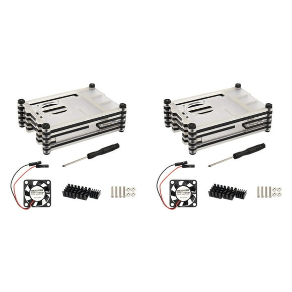 2X Acrylic Transparent / Clear & Black Case Cover for Raspberry Pi 4 Model B, with Cooling Fan for Raspberry Pi 4B