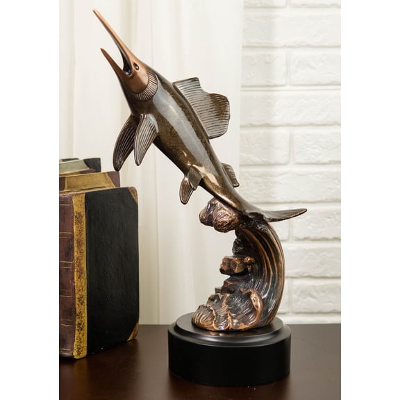 Ebros Nautical Marine Sailfish Leaping Out Of Water Electroplated Bronze Statue