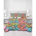 thumbnail image 2 of Quilts Queen Size Bedding Set, Watercolor Flip Flops Lightweight Quilted Comforter, Summer Ocean Beach Slippers Blue Soft Reversible Bedspread Coverlet with Pillow Covers for All Season, 90" x 96", 2 of 7