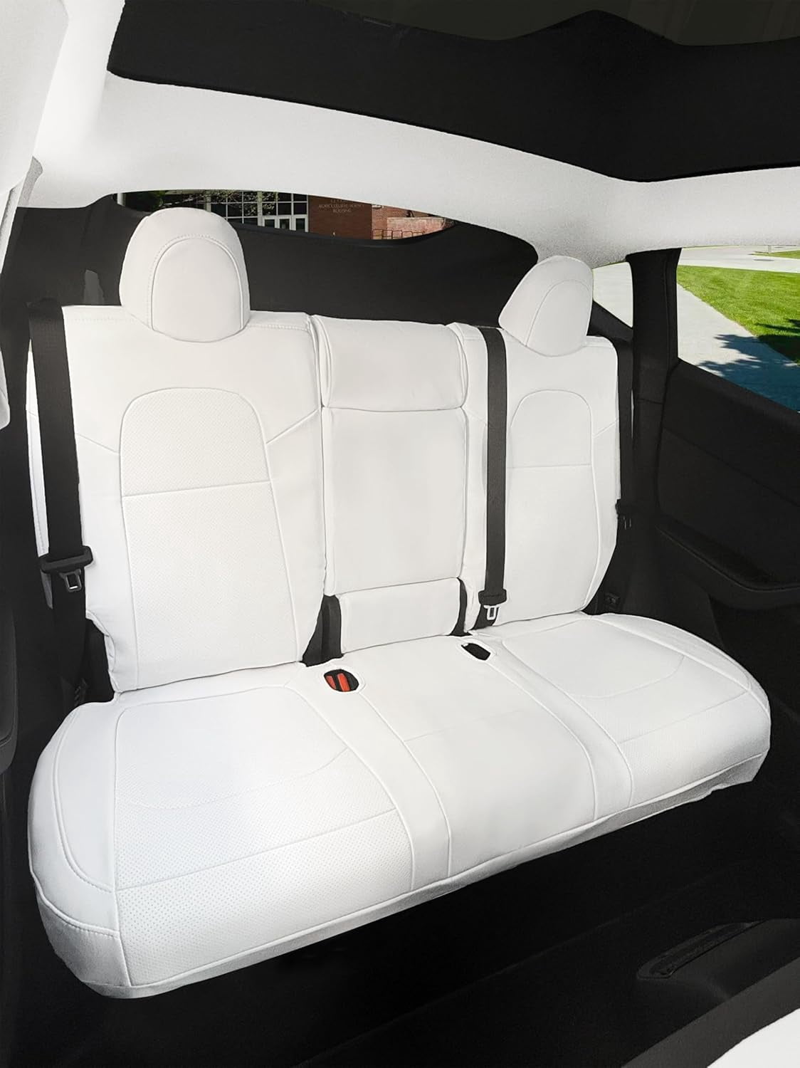 Motoptes Custom Fit Car Seat Covers for Tesla Model Y Juniper 2025 2026, Full Set Nappa Leather Seat Cover, (White)