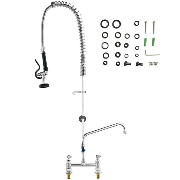 KFFKFF Kitchen Faucet with Pull Down Sprayer, 44" Height Deck Mount Kitchen Sink Faucet Commercial Pre-Rinse Sprayer for Farmhouse Laundry
