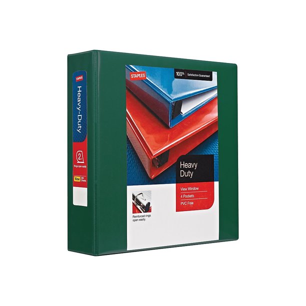 2" Staples HeavyDuty View Binders with DRings Green 976063 Walmart