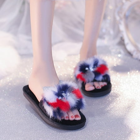 

Daznico Warm Slippers Women Slippers Furry Open Shoes Warm Plush Color Toe Keep Flat Slip On Home Home Women s Slipper 8