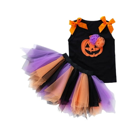 

Chaoren Halloween Dress Cartoon Pattern Bow-knot Design Friendly to Skin Machine Washable Easy-wearing Enhance Atmosphere Cotton Halloween Outfit Sleeveless Pumpkin Ghost Dress Party Supplies