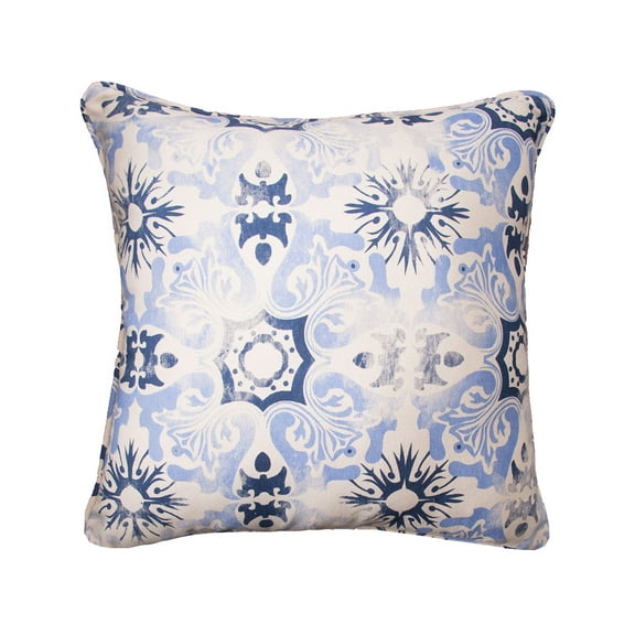 Blue Tile Woven Throw Pillow, 18" x 18"