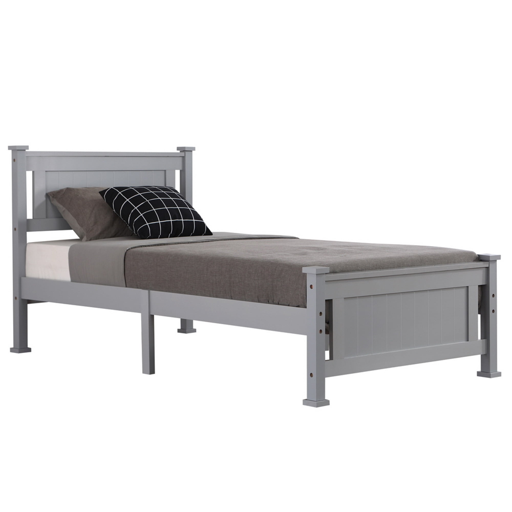Spaco Twin Bed Frame with Headboard Vertical Decorative Core Bed for Kids Adults, Grey Spaco Twin Bed Frame with Headboard Vertical Decorative Core Bed for Kids Adults, Grey