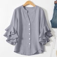 thumbnail image 7 of ClodeEU Womens Ruffle 3/4 Sleeve Blouse Tops ,V Neck Business Casual Blouses Shirts with Buttons Gray,Womens Plus L, 7 of 7