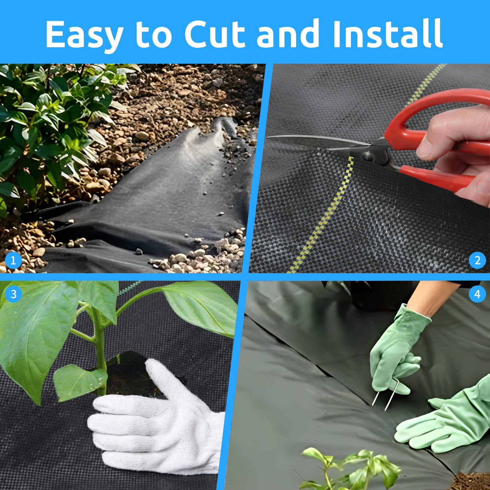 Weed Barrier Fabric 50Ft Black HDPE Polypropylene Landscape Fabric UV Resistant Highly Permeable Breathable Easy Install Garden Pathway Under Mulch Gravel Rock Vegetable Garden Erosion Control Kit