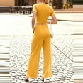 thumbnail image 5 of Knitted Two Piece Outfit For Women Short Sleeve Slim Cropped Top Wide Leg Long Pants Summer Tracksuits Lounge Set, 5 of 8