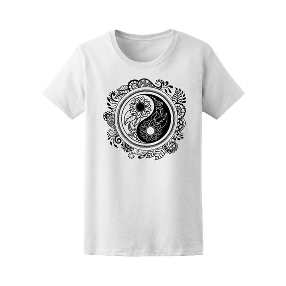 Boho Yin Yang Floral Mandala T-Shirt Women -Image by Shutterstock, Female Small