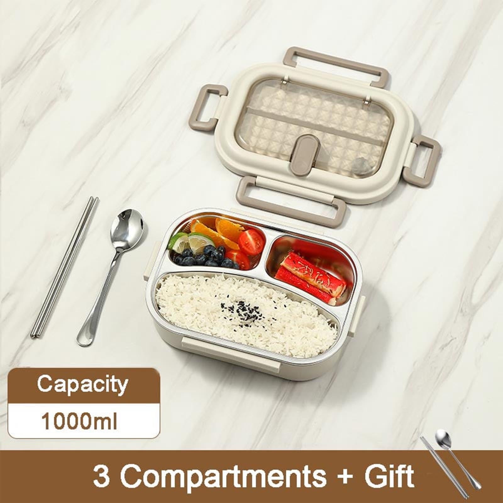 HOZVOMI 304 Stainless Steel Square Lunch Box, Insulated Sealed Bento Box with 3/4/5 Compartments & Large Capacity