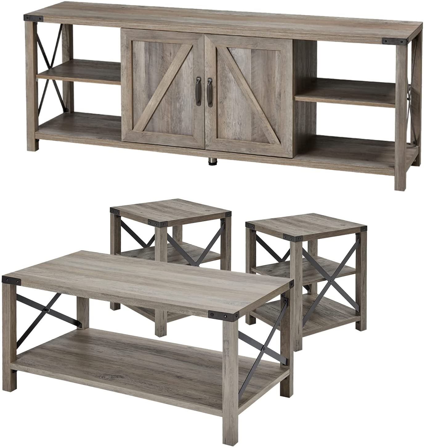 Amerlife 4Piece Living Room Table Set Includes TV Stand, Coffee