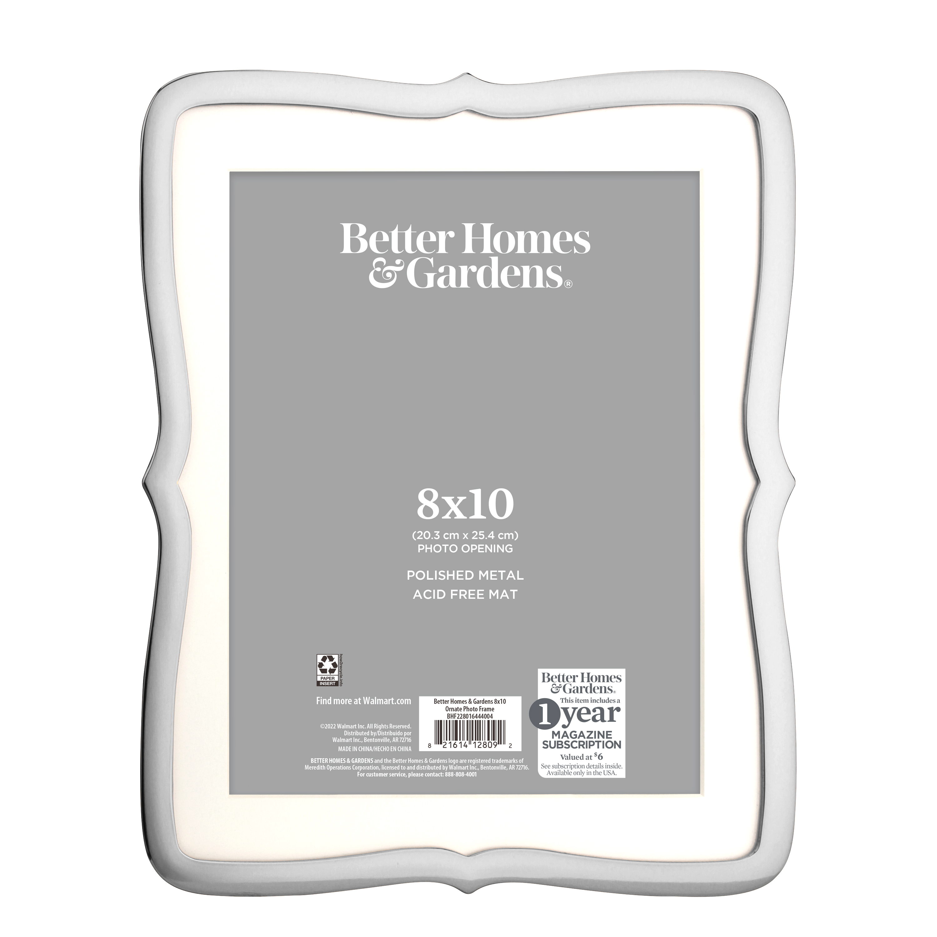 Better Homes & Gardens 8 x 10 Ornate Metal Tabletop Picture Frame, Silver