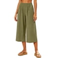 thumbnail image 2 of Ahabrexf Women's Natural Fiber Linen Cropped Pants, Elastic Waist Wide Leg Pocketed Casual Cropped Trousers for Summer Daily Wear, 2 of 9