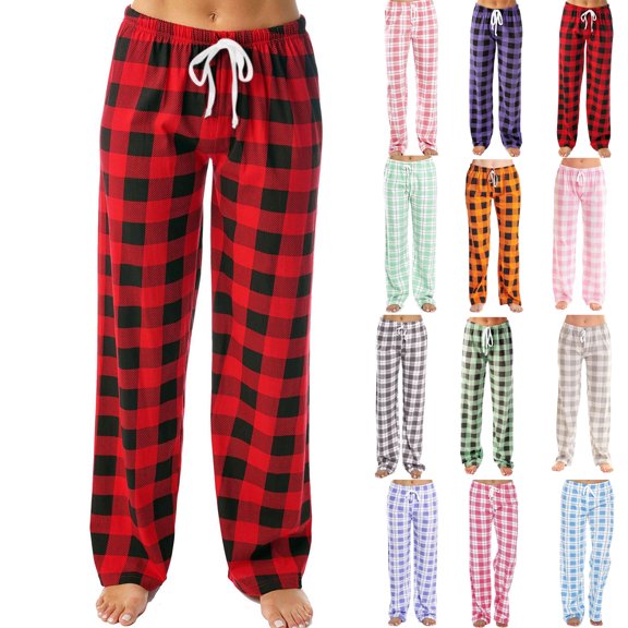 Womens Pajama Plaid Pants Soft Comfy Loungewear Trousers Drawstring Elastic Waist Sleep Bottoms for Teens 5XL