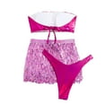 thumbnail image 5 of WREESH Womens Swim Skirt Bandeau Bikini Swimsuit Fringed Sequins 3-Piece Bra Bikini Suit Beach Bathing Suit Purple, 5 of 6