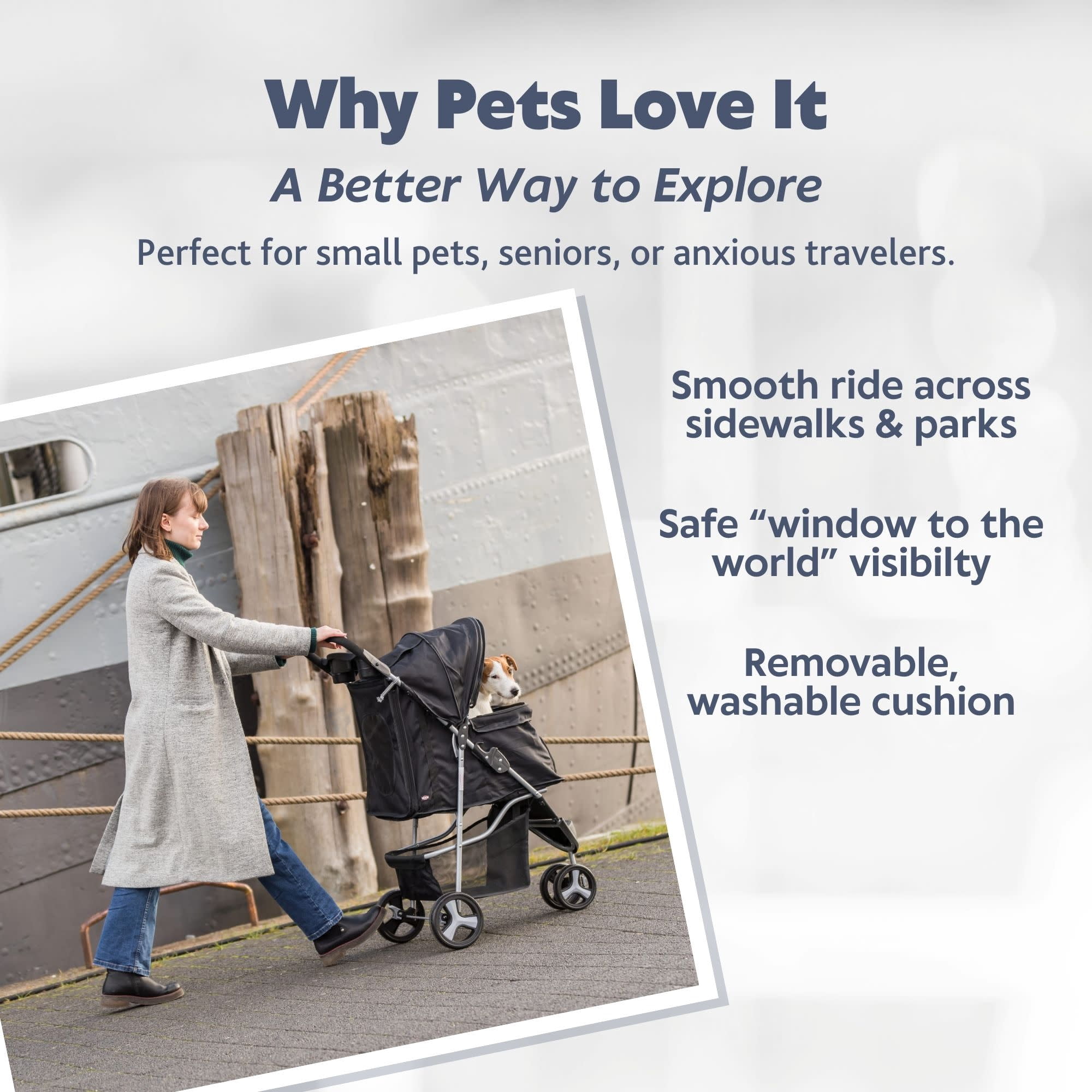 TRIXIE 3-Wheeled Foldable Dog & Cat Stroller with Canopy and Storage Compartments, Gray